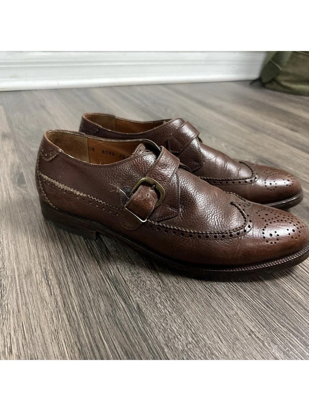 SALVATORE FERRAGAMO Leather Wing Tip Monk Strap Shoes Men 8.5 Cordovan ITALY